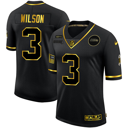 Seattle Seahawks #3 Russell Wilson Men Nike 2020 Salute To Service Golden Limited NFL black Jerseys->arizona cardinals->NFL Jersey
